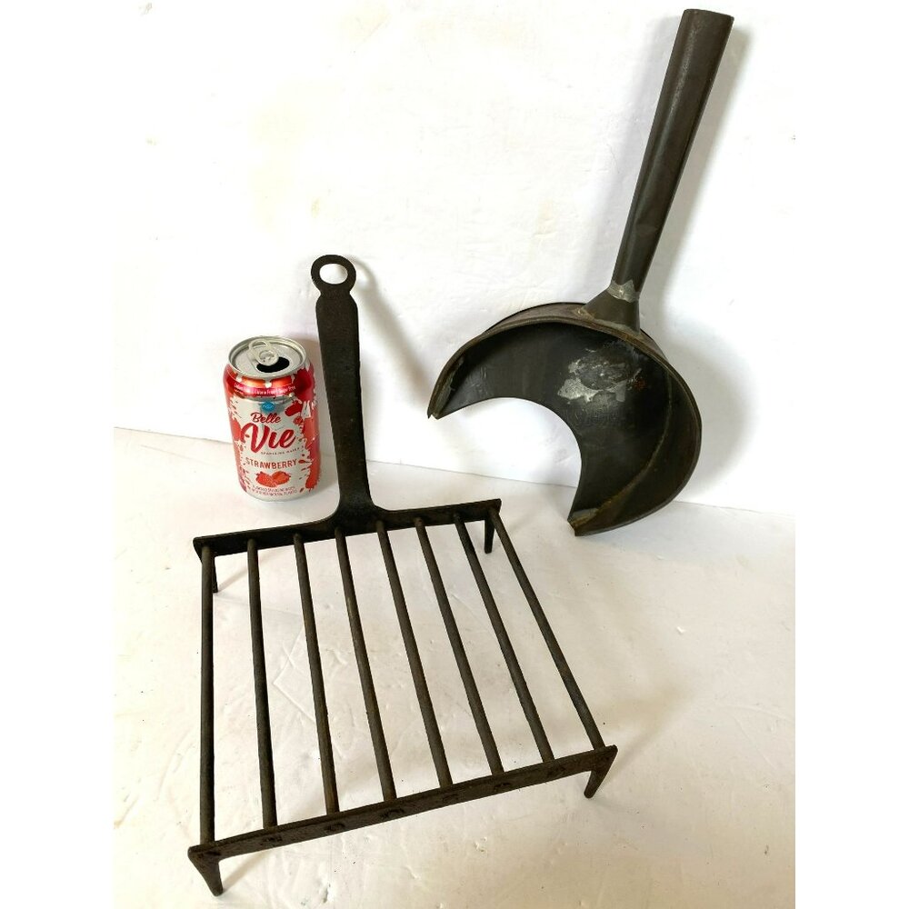 Vintage Cast Iron Fireplace Grate & Scoop Primitive Rustic Kitchen Tools Crafted - Picture 14 of 14